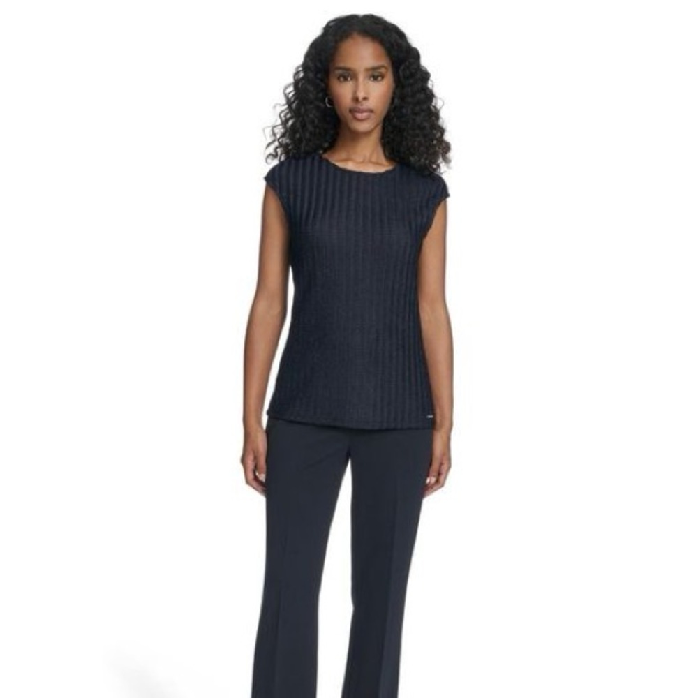 NWT Calvin Klein Textured Knit Crew Neck Cap Sleeve Top in Navy, Size: Large - Picture 5 of 12